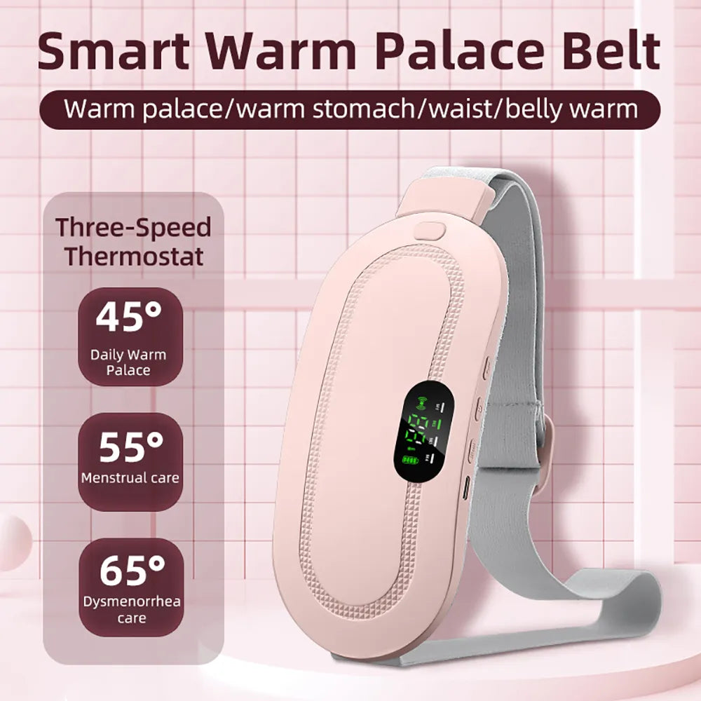 Electric Heating Pad & Massager for Menstrual Pain Relief – Adjustable Heat, Wearable, White & Pink