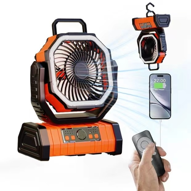 Portable Camping Fan with LED Light & Power Bank – 10000mAh or 20000mAh, 3-Speed
