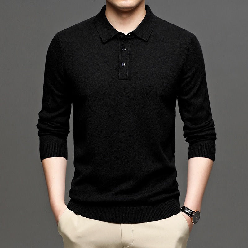 Men's Lapel Knit Pullover Sweater – Lightweight Polyester, 9 Colors, Sizes S–3XL