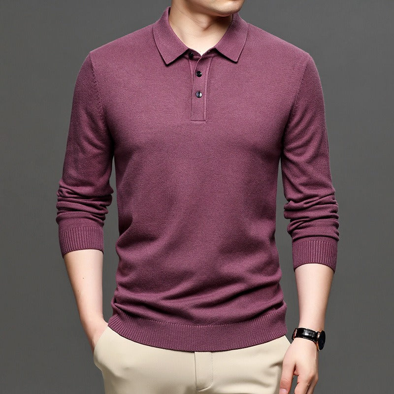 Men's Lapel Knit Pullover Sweater – Lightweight Polyester, 9 Colors, Sizes S–3XL
