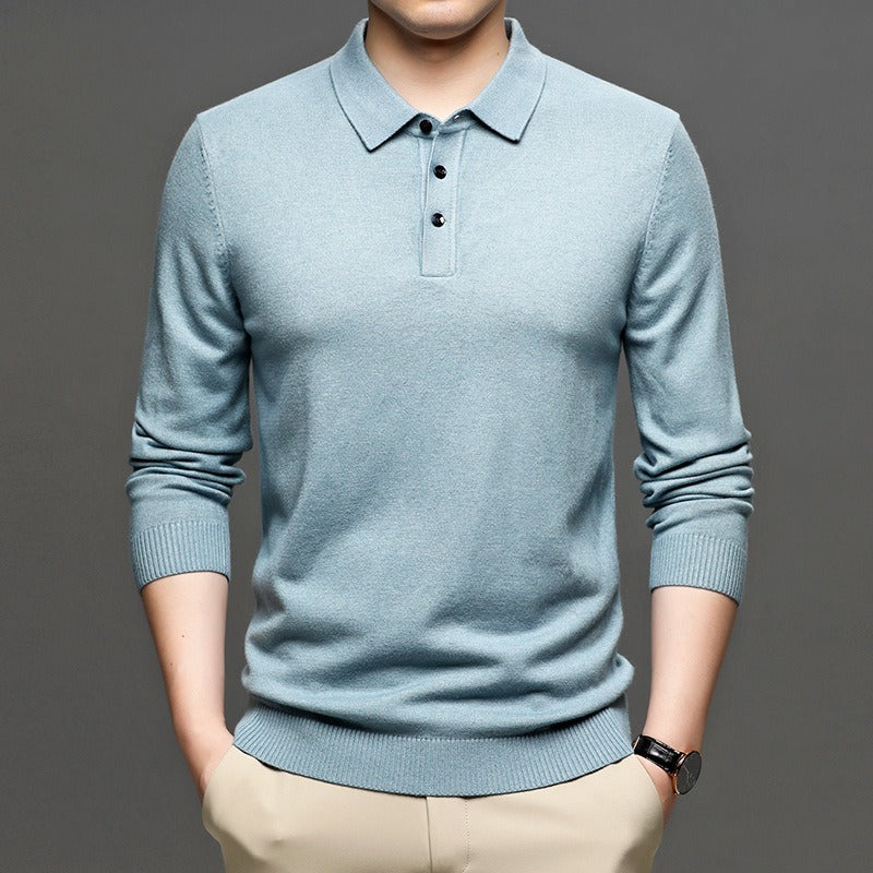 Men's Lapel Knit Pullover Sweater – Lightweight Polyester, 9 Colors, Sizes S–3XL