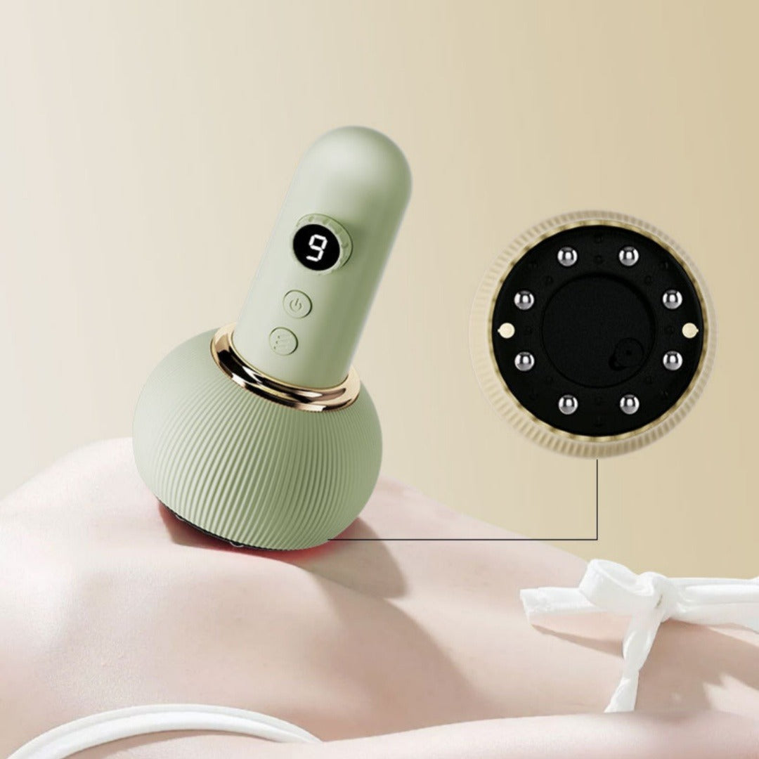 Electric Meridian Body Massage Brush – Rechargeable, Variable Speed, Beige & Green