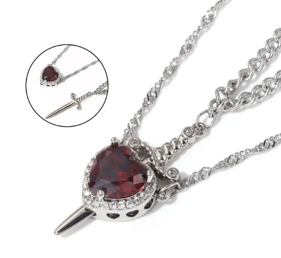 Love Dagger Couple Necklace – Stainless Steel, Heart & Dagger Pendant, Adjustable 45–50cm
