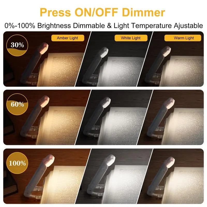 LED Clip-On Book Light – USB Rechargeable, Eye Protection, 9 Brightness Modes, 4 Colors