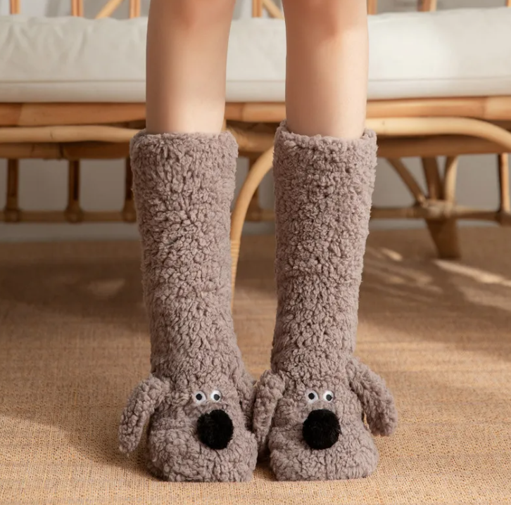 Women's Plush Dog Socks – Non-Slip, Warm Winter Floor Socks, 6 Styles