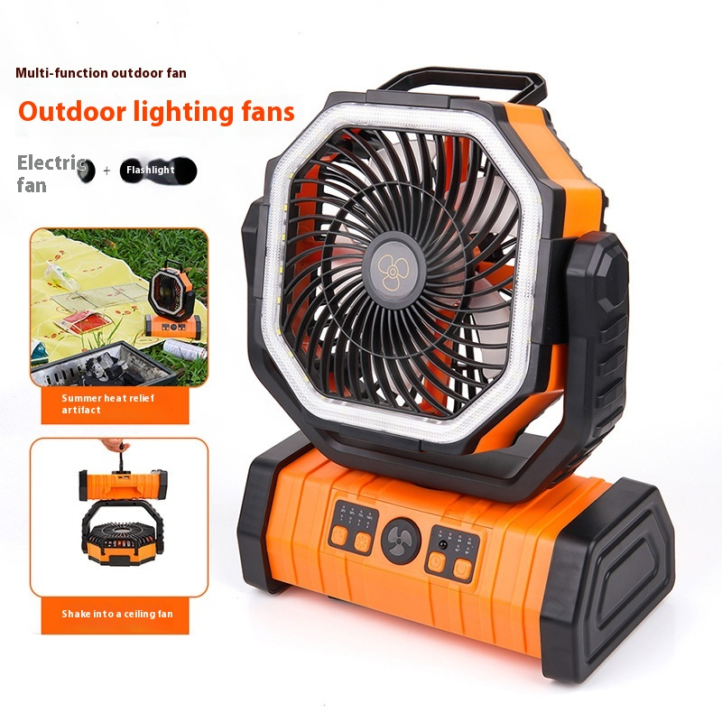 Portable Camping Fan with LED Light & Power Bank – 10000mAh or 20000mAh, 3-Speed