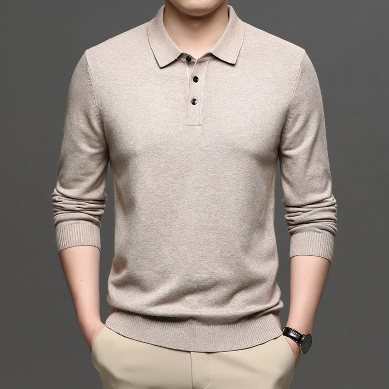 Men's Lapel Knit Pullover Sweater – Lightweight Polyester, 9 Colors, Sizes S–3XL