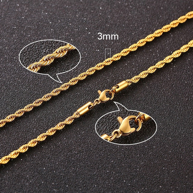Twisted Rope Figaro Chain Necklace for Men – Premium Stainless Steel, Cuban Style