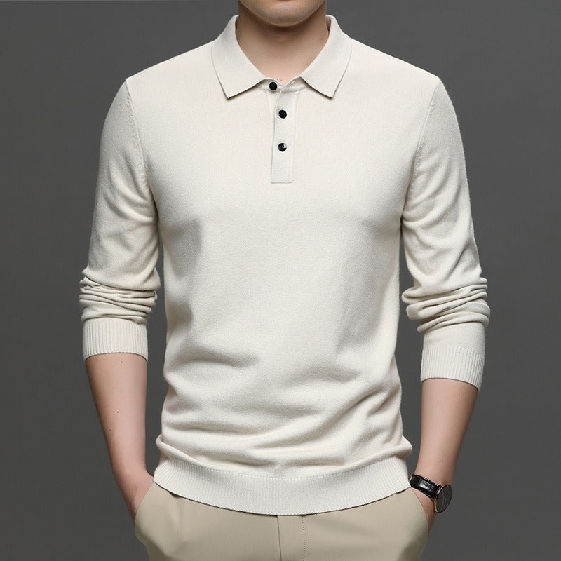 Men's Lapel Knit Pullover Sweater – Lightweight Polyester, 9 Colors, Sizes S–3XL