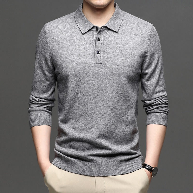 Men's Lapel Knit Pullover Sweater – Lightweight Polyester, 9 Colors, Sizes S–3XL