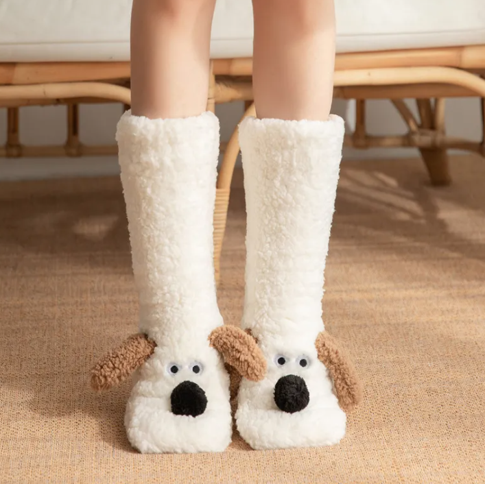 Women's Plush Dog Socks – Non-Slip, Warm Winter Floor Socks, 6 Styles
