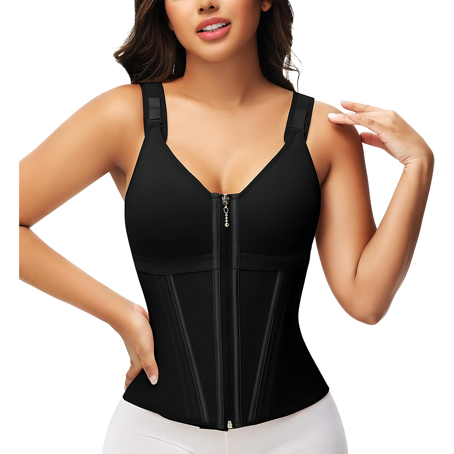Mesh Waist Slimming Shapewear Corset – 3-Hook Closure, Breathable, Sizes S–2XL, Black