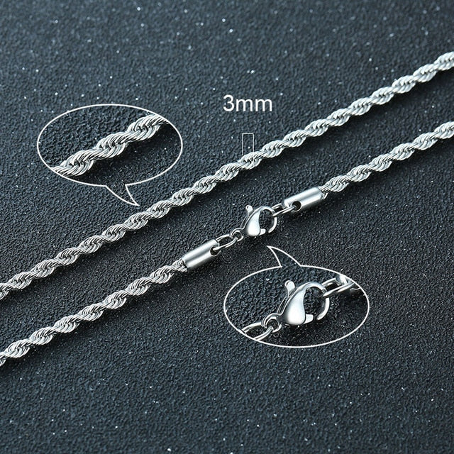 Twisted Rope Figaro Chain Necklace for Men – Premium Stainless Steel, Cuban Style