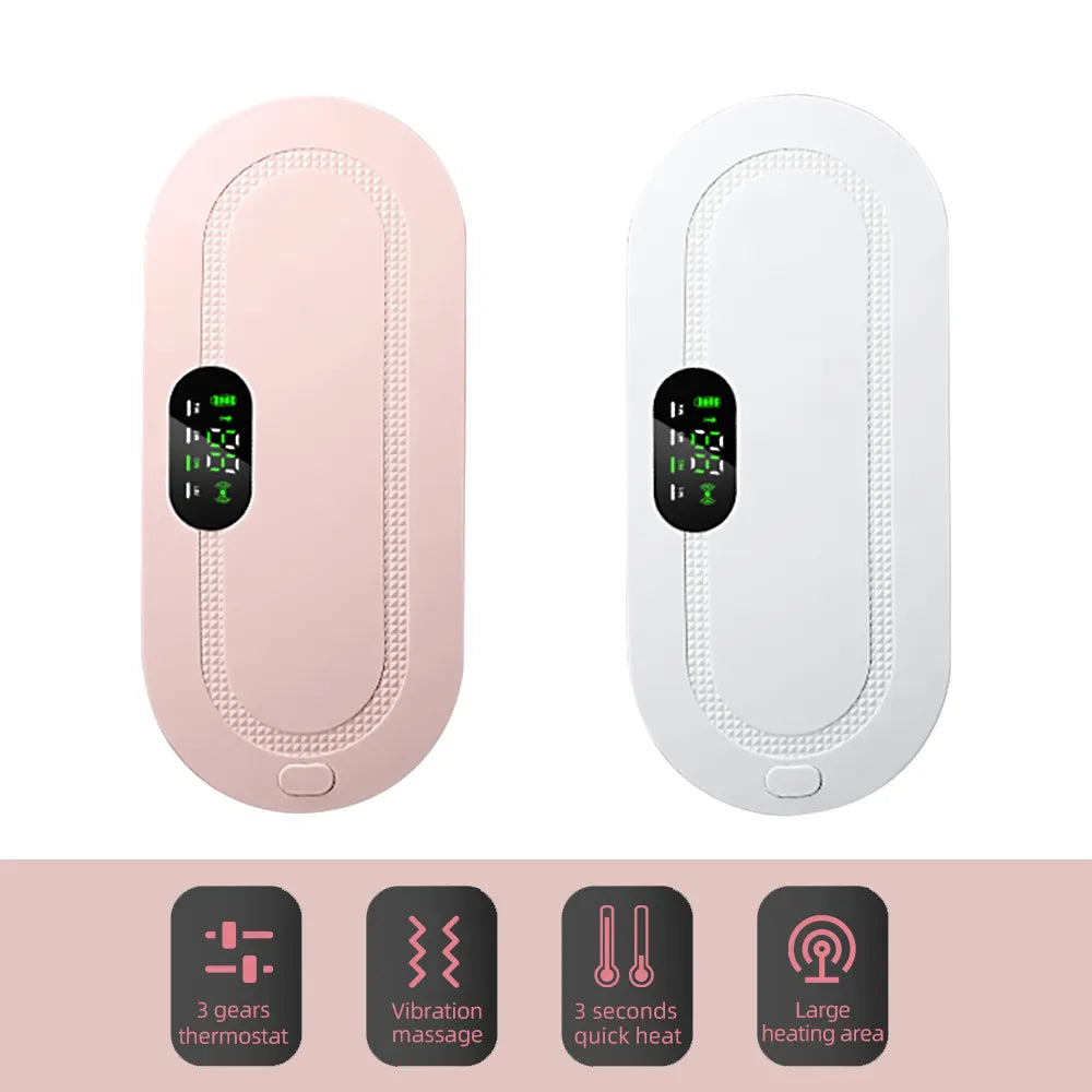 Electric Heating Pad & Massager for Menstrual Pain Relief – Adjustable Heat, Wearable, White & Pink