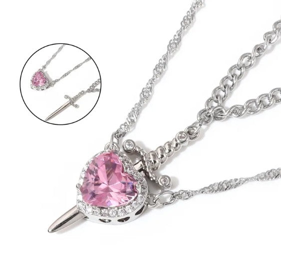 Love Dagger Couple Necklace – Stainless Steel, Heart & Dagger Pendant, Adjustable 45–50cm