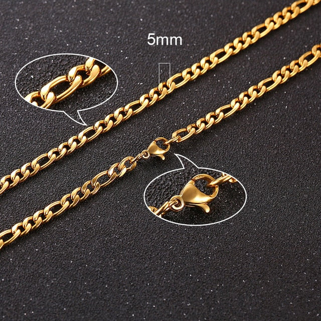 Twisted Rope Figaro Chain Necklace for Men – Premium Stainless Steel, Cuban Style