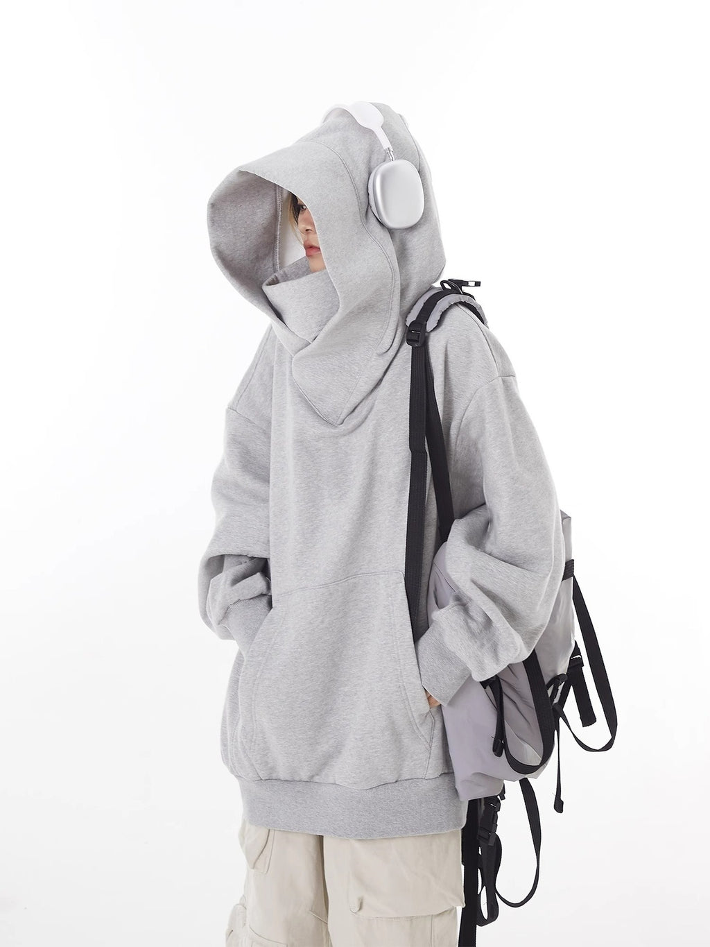 Fleece-Lined High Collar Hoodie – Loose Fit, Polyester, Sizes M–3XL, Multiple Colors