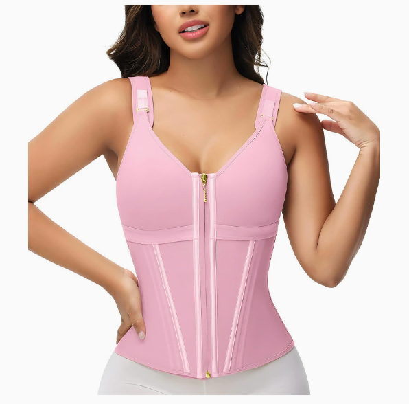 Mesh Waist Slimming Shapewear Corset – 3-Hook Closure, Breathable, Sizes S–2XL, Black