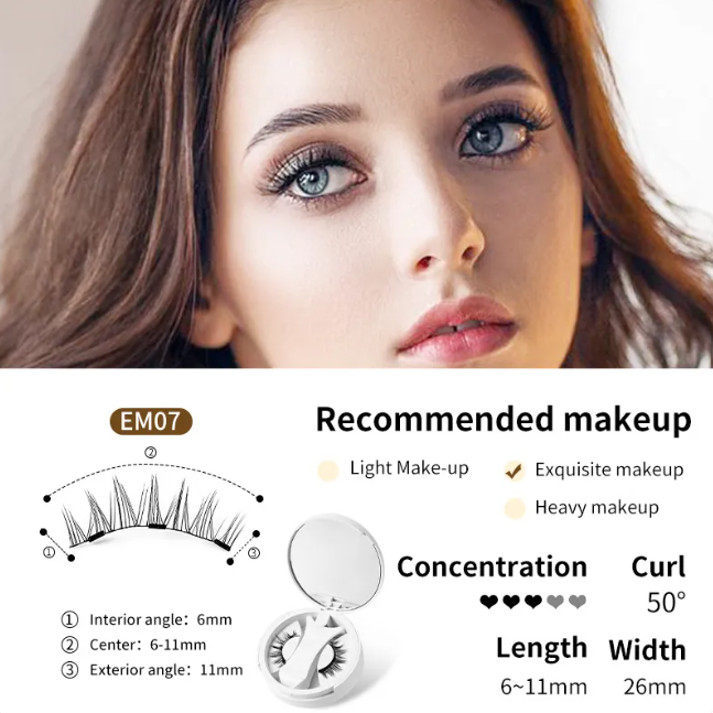 Magnetic Eyelashes Set – Glue-Free, Reusable, Natural Look, 7 Styles with Applicator