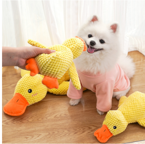 Calming Plush Duck Toy for Dogs & Cats – Squeaky, Teeth-Cleaning, S/M/L Sizes