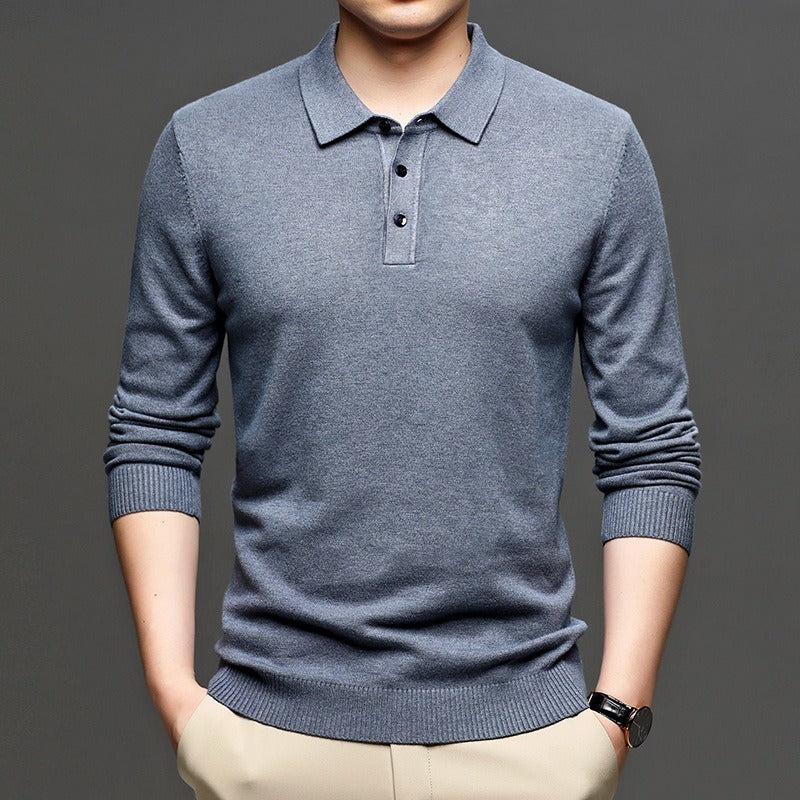 Men's Lapel Knit Pullover Sweater – Lightweight Polyester, 9 Colors, Sizes S–3XL