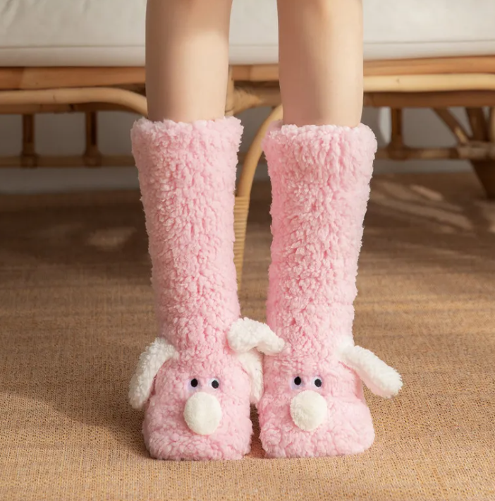 Women's Plush Dog Socks – Non-Slip, Warm Winter Floor Socks, 6 Styles