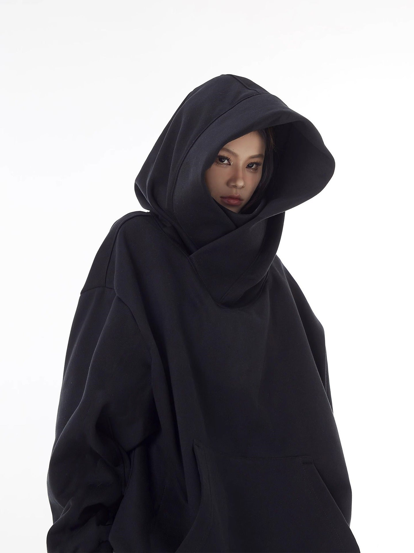 Fleece-Lined High Collar Hoodie – Loose Fit, Polyester, Sizes M–3XL, Multiple Colors