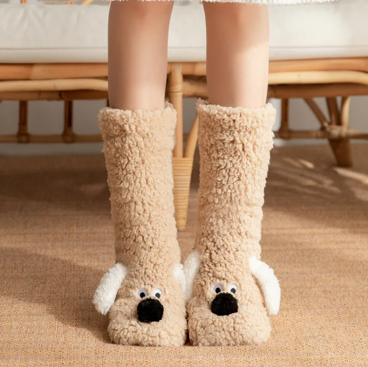 Women's Plush Dog Socks – Non-Slip, Warm Winter Floor Socks, 6 Styles