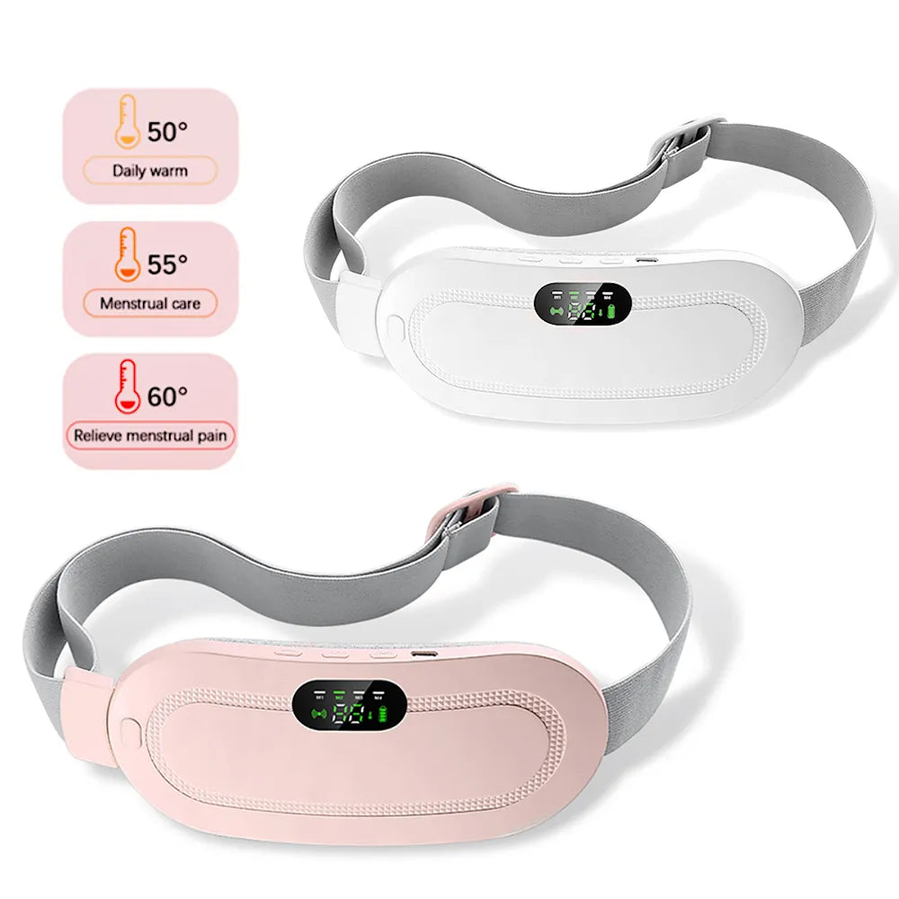 Electric Heating Pad & Massager for Menstrual Pain Relief – Adjustable Heat, Wearable, White & Pink