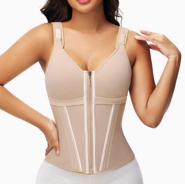 Mesh Waist Slimming Shapewear Corset – 3-Hook Closure, Breathable, Sizes S–2XL, Black