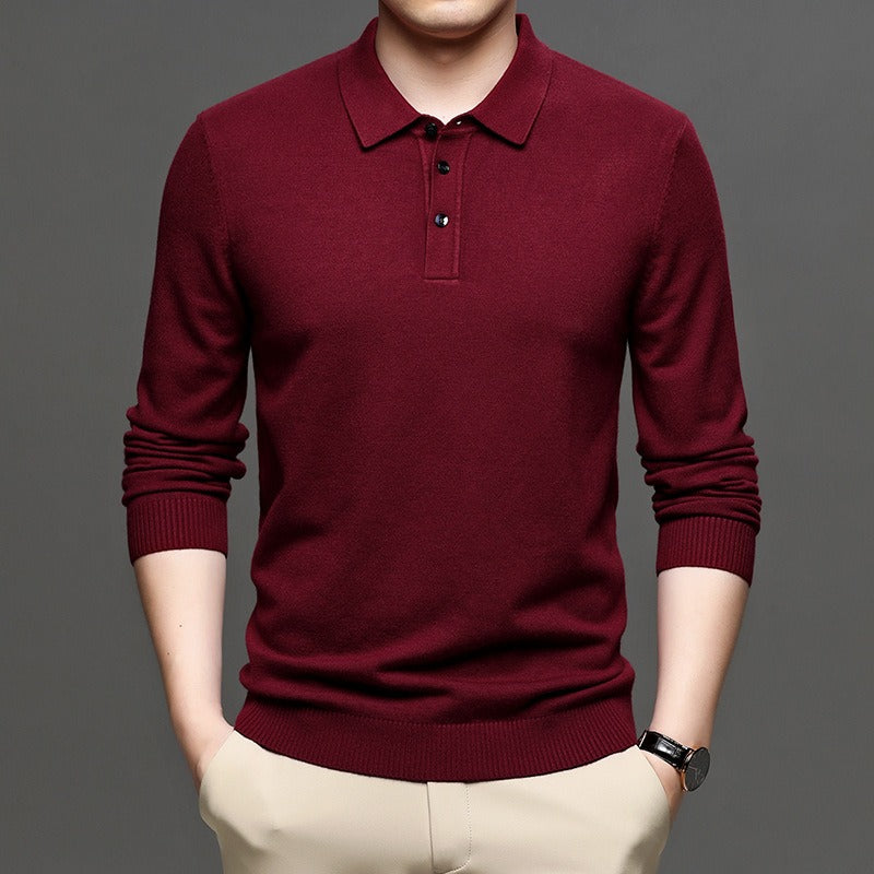 Men's Lapel Knit Pullover Sweater – Lightweight Polyester, 9 Colors, Sizes S–3XL