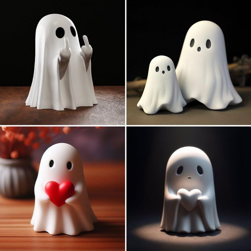 Halloween Ghost Resin Statue Ornament – Quirky Desk & Shelf Decor, 8.5cm
