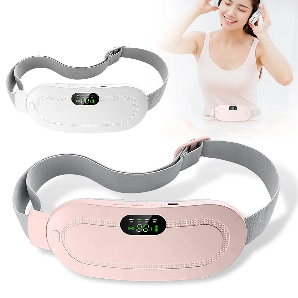 Electric Heating Pad & Massager for Menstrual Pain Relief – Adjustable Heat, Wearable, White & Pink
