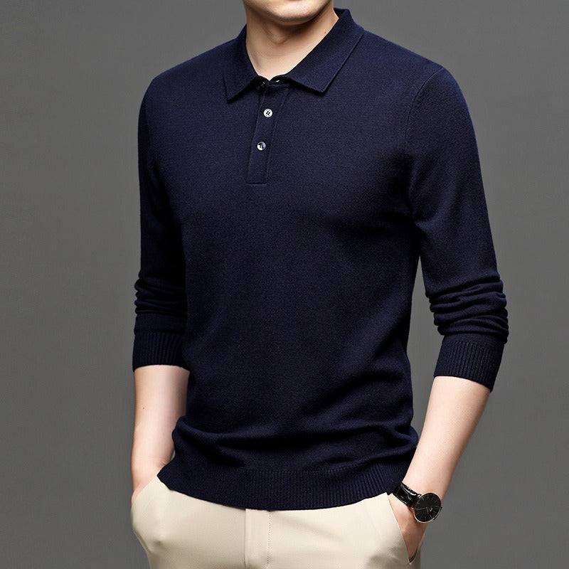 Men's Lapel Knit Pullover Sweater – Lightweight Polyester, 9 Colors, Sizes S–3XL